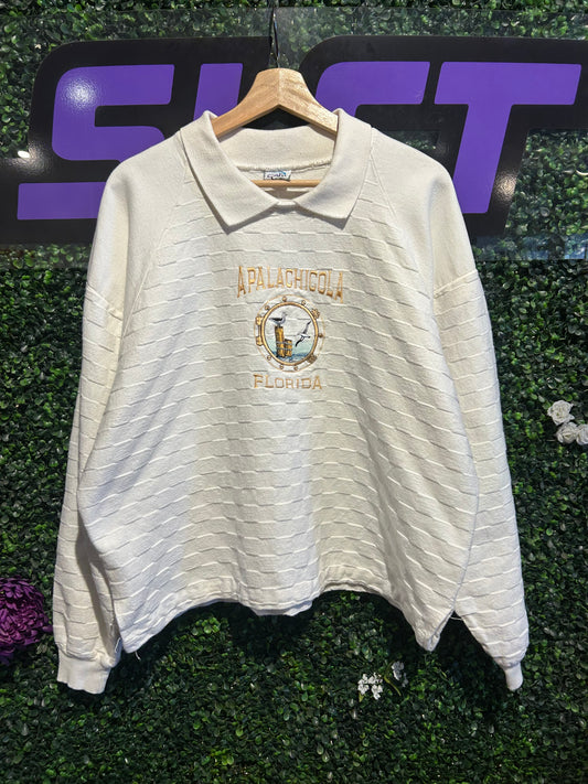 90s Apalachicola Florida Collared Sweatshirt. Size Large (Boxy)