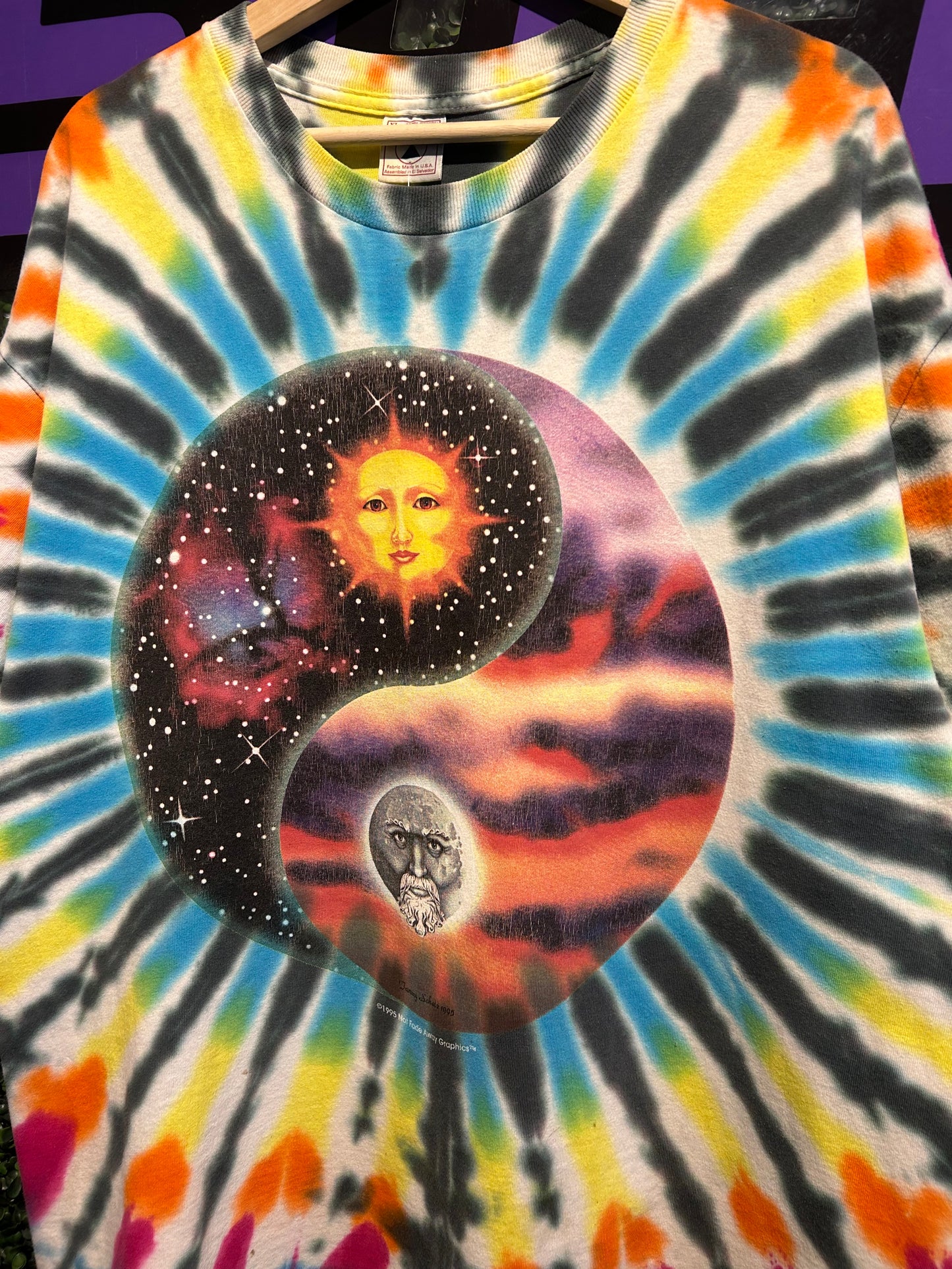 1995 Tammy Schatz Sun & Moon Tie-Dye T-Shirt. Size XL