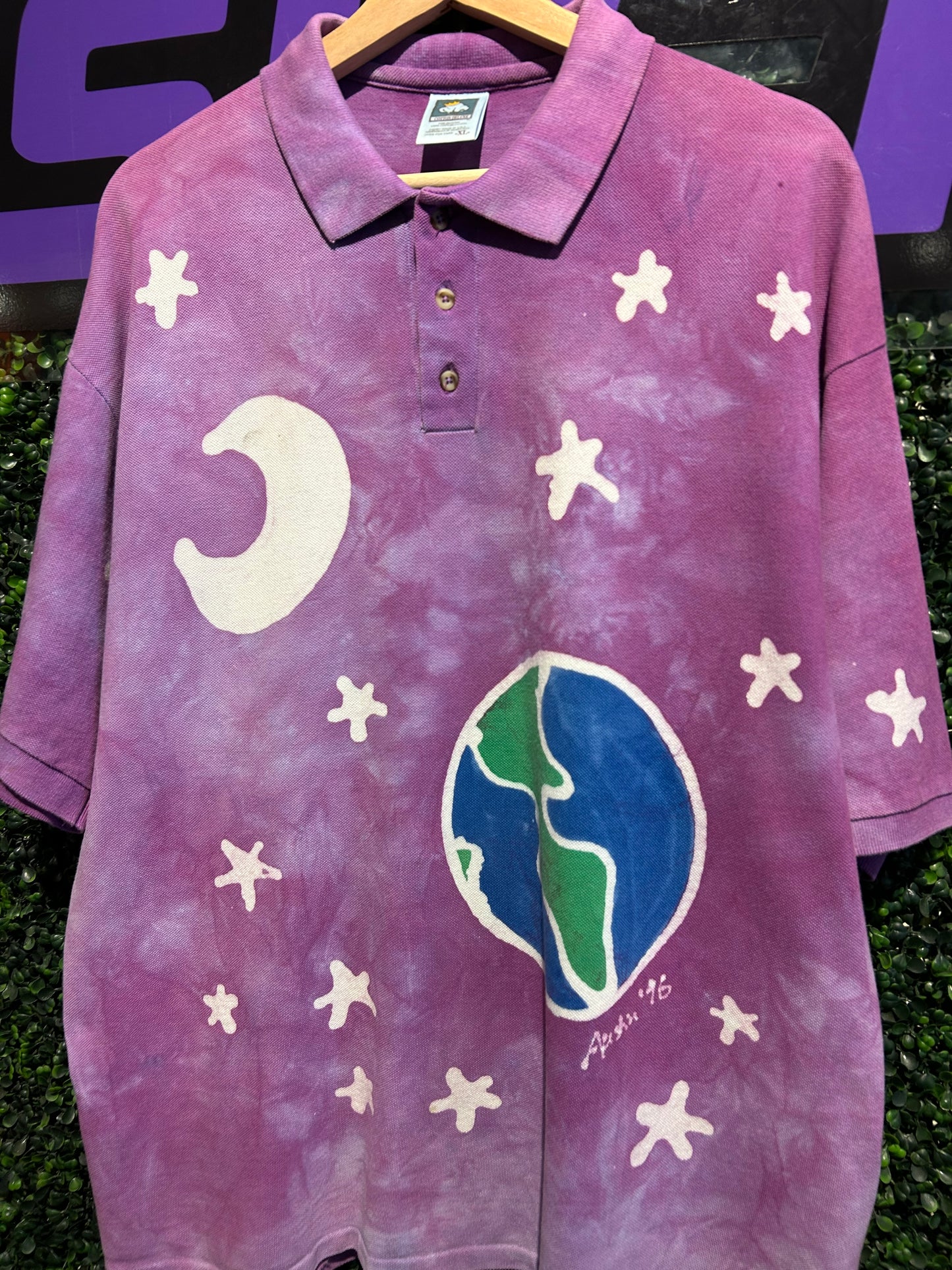 1996 Tie-Dye Galaxy Earth Polo Shirt. Size XL