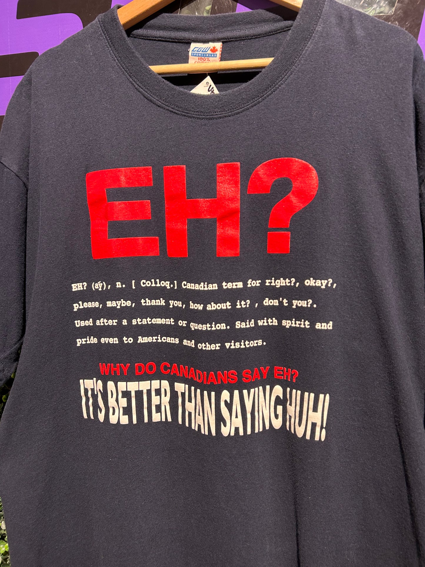 Vintage Why Do Canadians Say Eh? T-Shirt. Size XL
