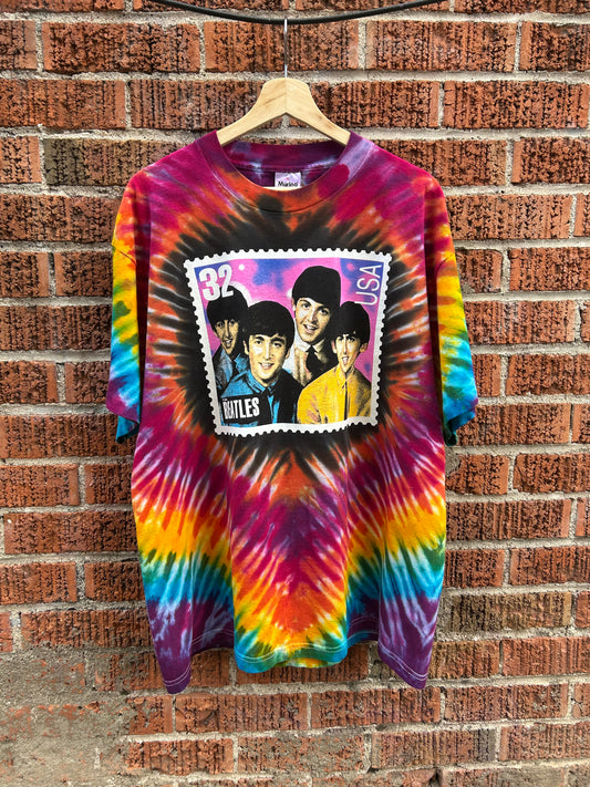 90s The Beatles Stamp Tie-Dye T-Shirt. Size XL