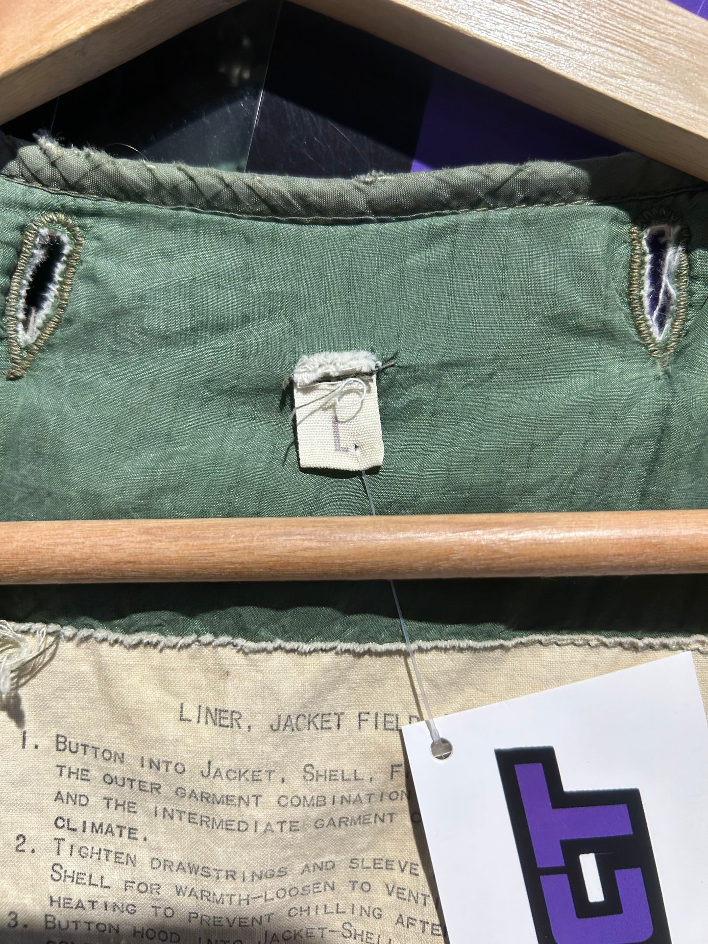 50s M-1951 Military Field Jacket Liner. Size Large