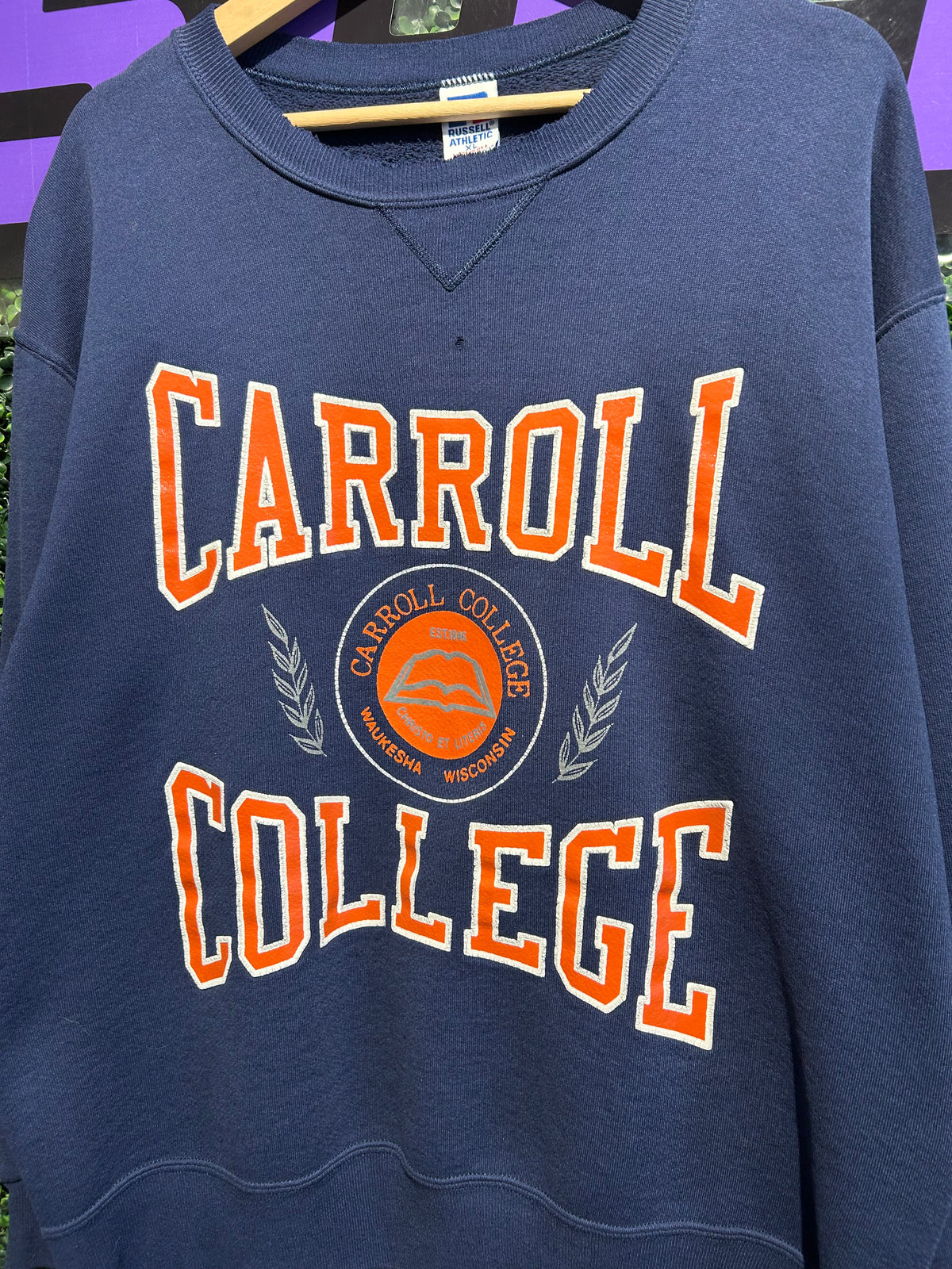 90s Carroll College Russell Crewneck. Size Large