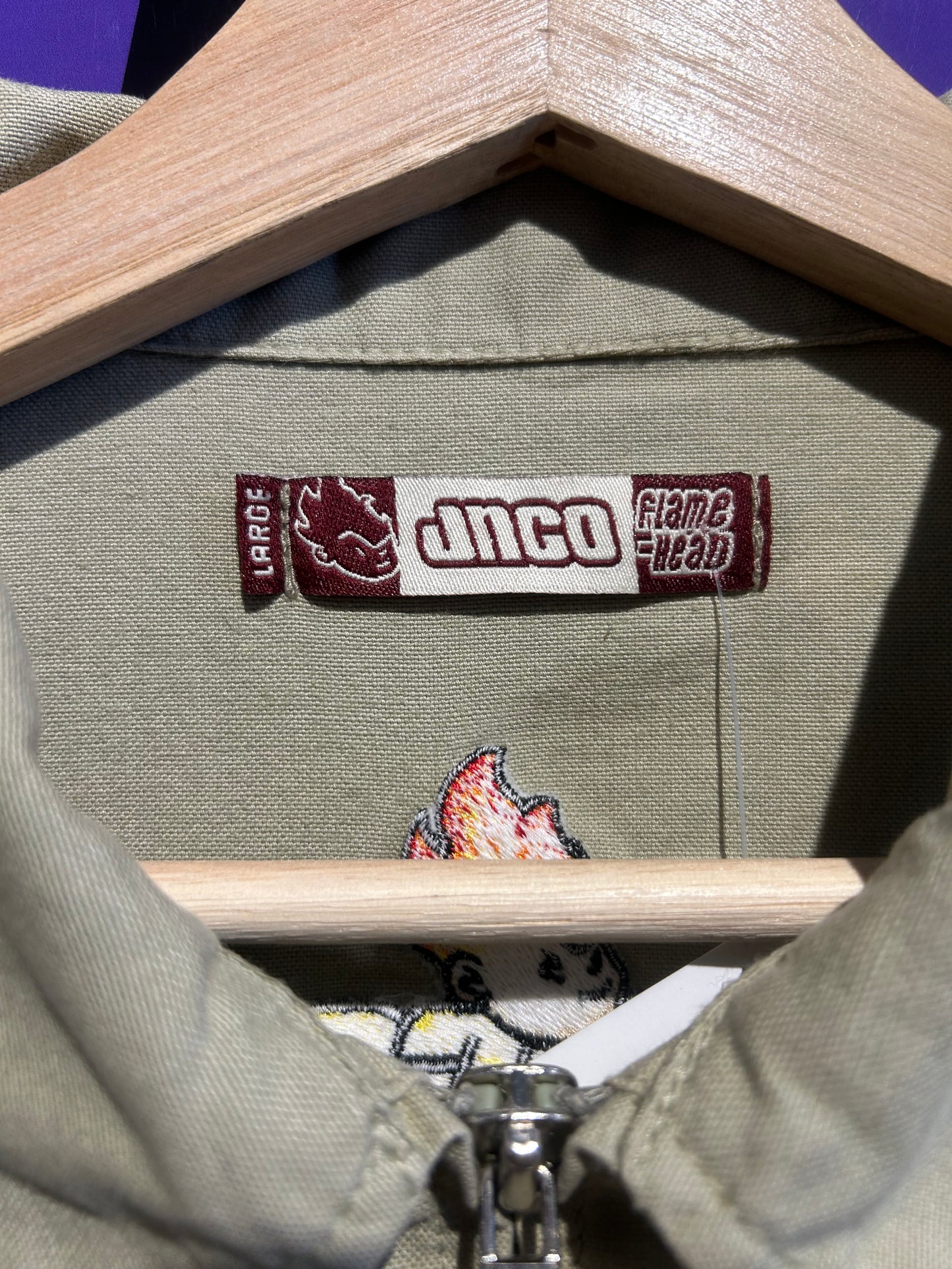 90s JNCO Flamehead Zip-Up Utility Jacket. Size Large