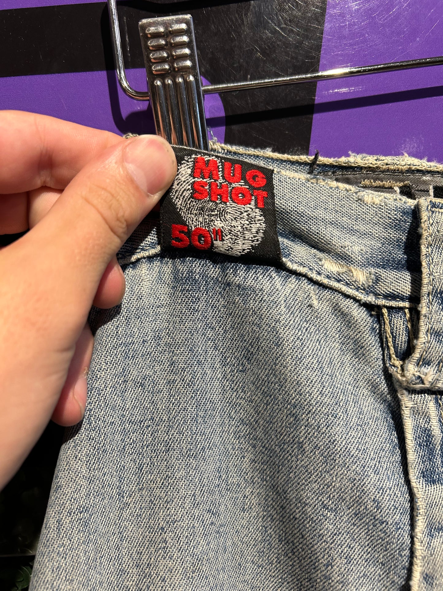 90s JNCO Mug Shot Light-Wash Denim Pants. Size 32x28 (Cut)