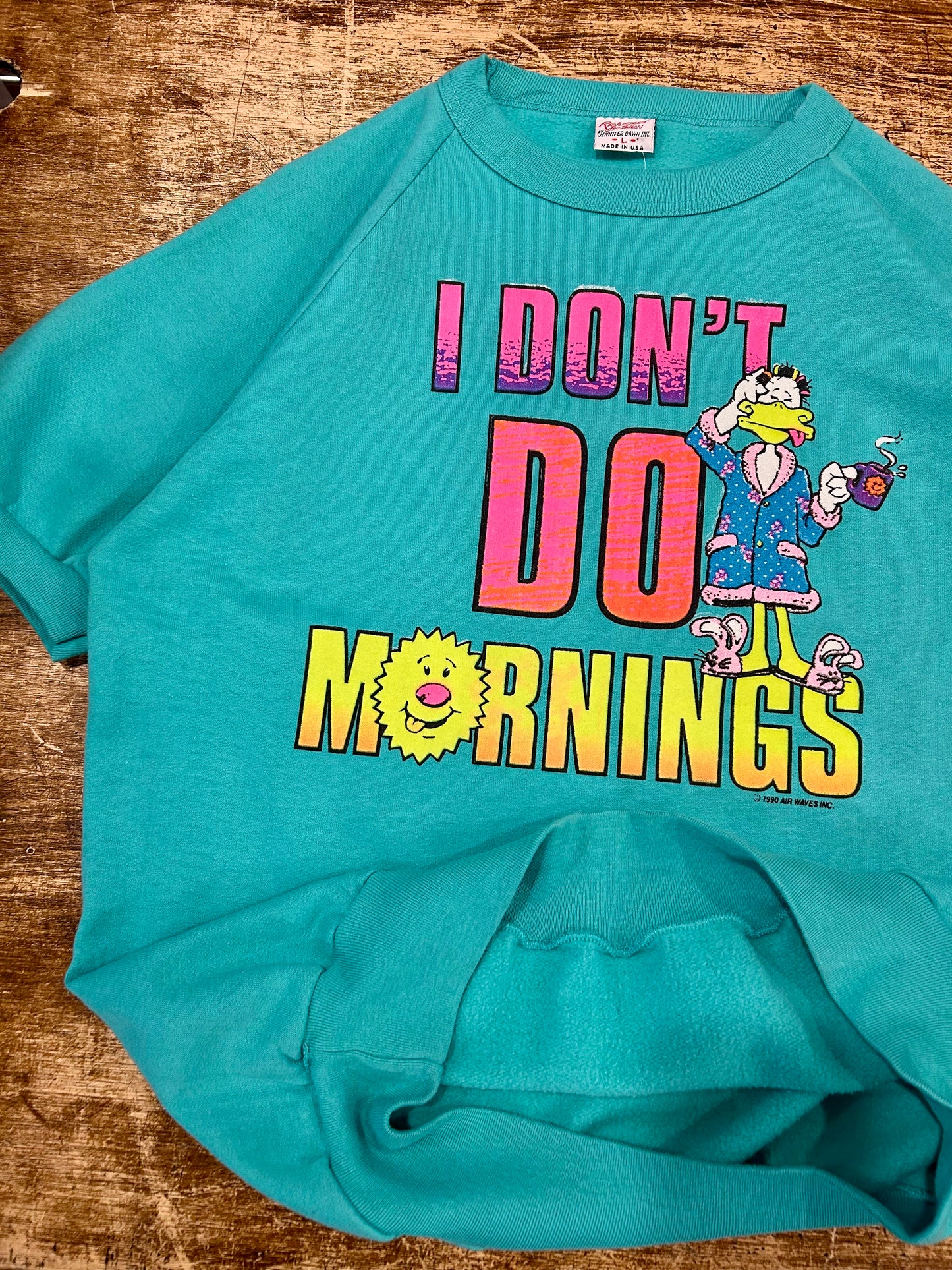 1990 I Don’t Do Mornings Short-Sleeve Crewneck. Size Large