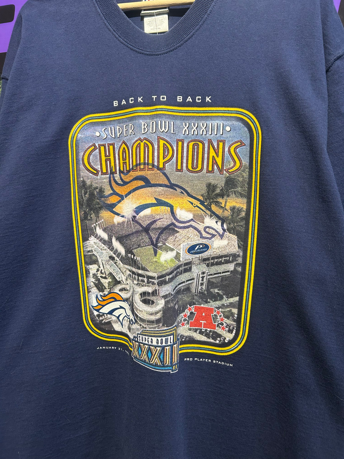 1999 Denver Broncos Back To Back Super Bowl T-Shirt. Size XXL