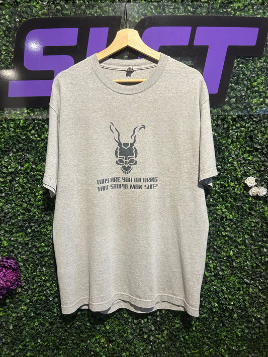 00s Donnie Darko “Why Are You Wearing That Stupid Man Suit?” T-Shirt. Size Large