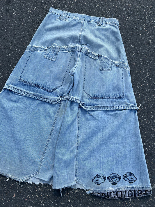90s JNCO Mug Shot Light-Wash Denim Pants. Size 32x28 (Cut)