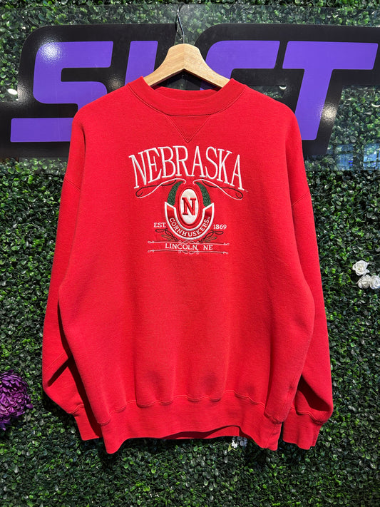 90s Nebraska Huskers Embroidered Crewneck. Size Large