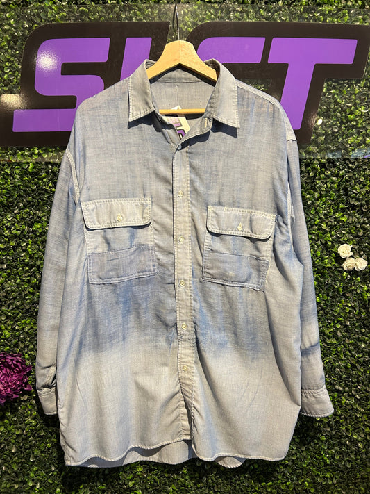 Vintage Repaired Button-Up Work Shirt. Size XL