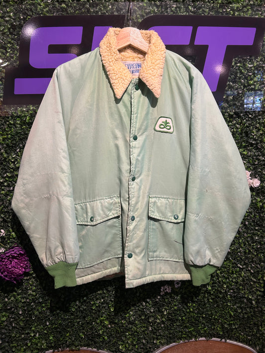 70s Upstream Fleece-Lined Pioneer Seeds Button-Up Jacket. Size M/L