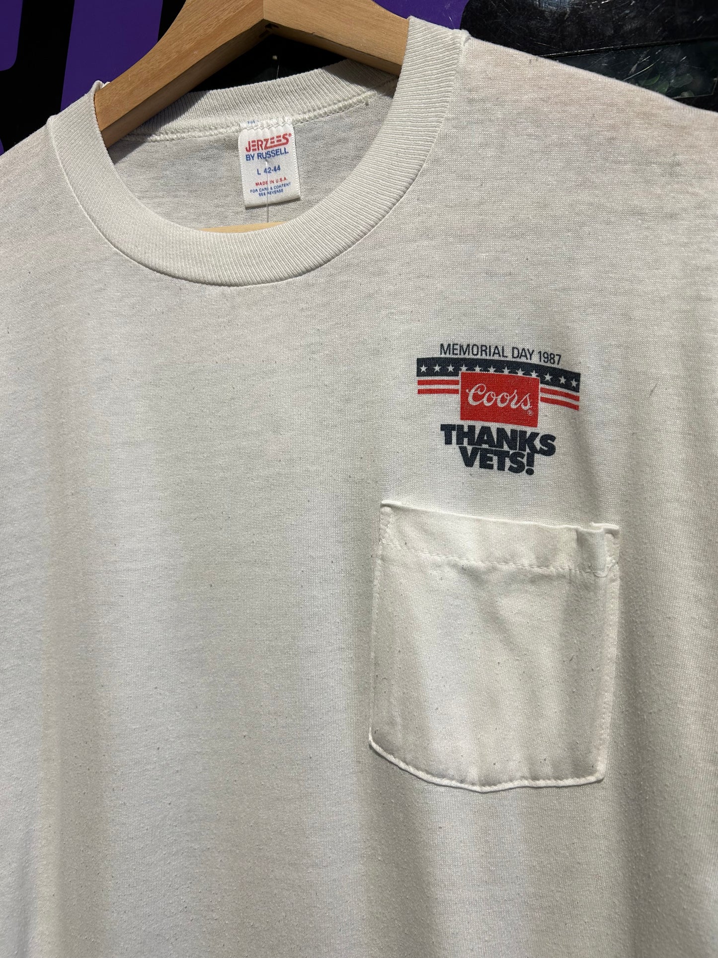 1987 Coors Memorial Day Pocket T-Shirt. Size M/L