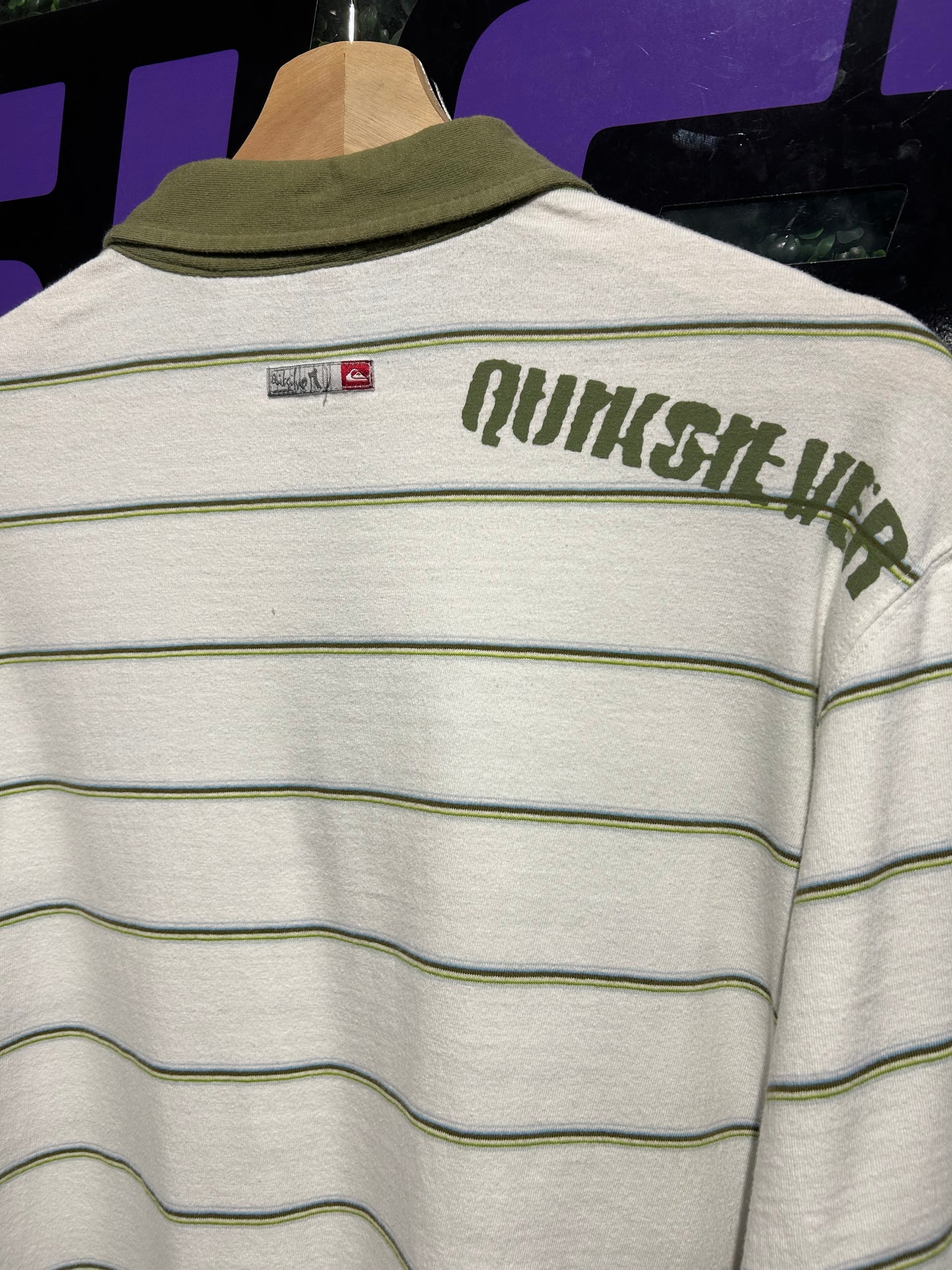 Quiksilver Striped LS Polo Shirt. Size Large