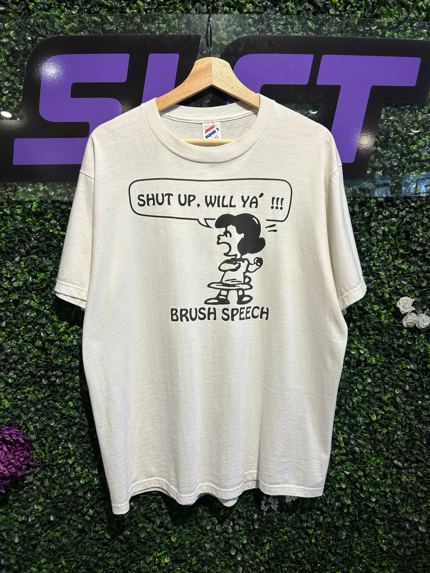 90s Peanuts Shut Up, Will Ya! T-Shirt. Size Large