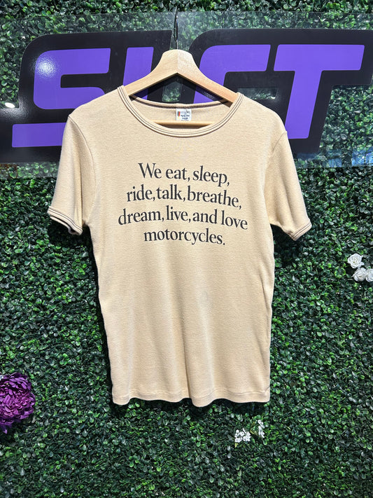 70s We Love Motorcycles T-Shirt. Size S/M