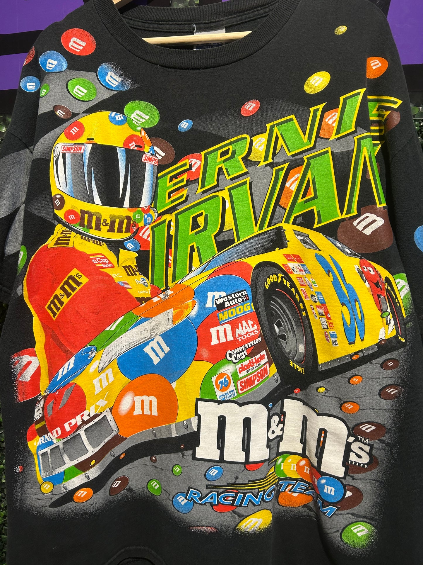1999 NASCAR M&M Racing Ernie Irvan AOP T-Shirt. Size XL