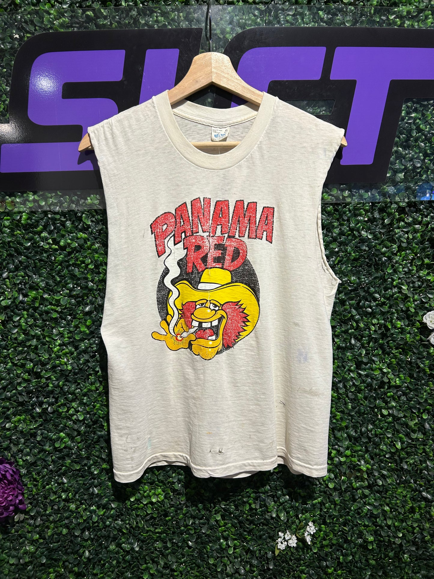 70s Panama Red Cut-Off T-Shirt. Size Medium