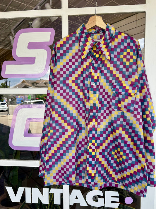 70s Saska Parrott Ski Co. Nylon Button-Up Shirt. L/XL