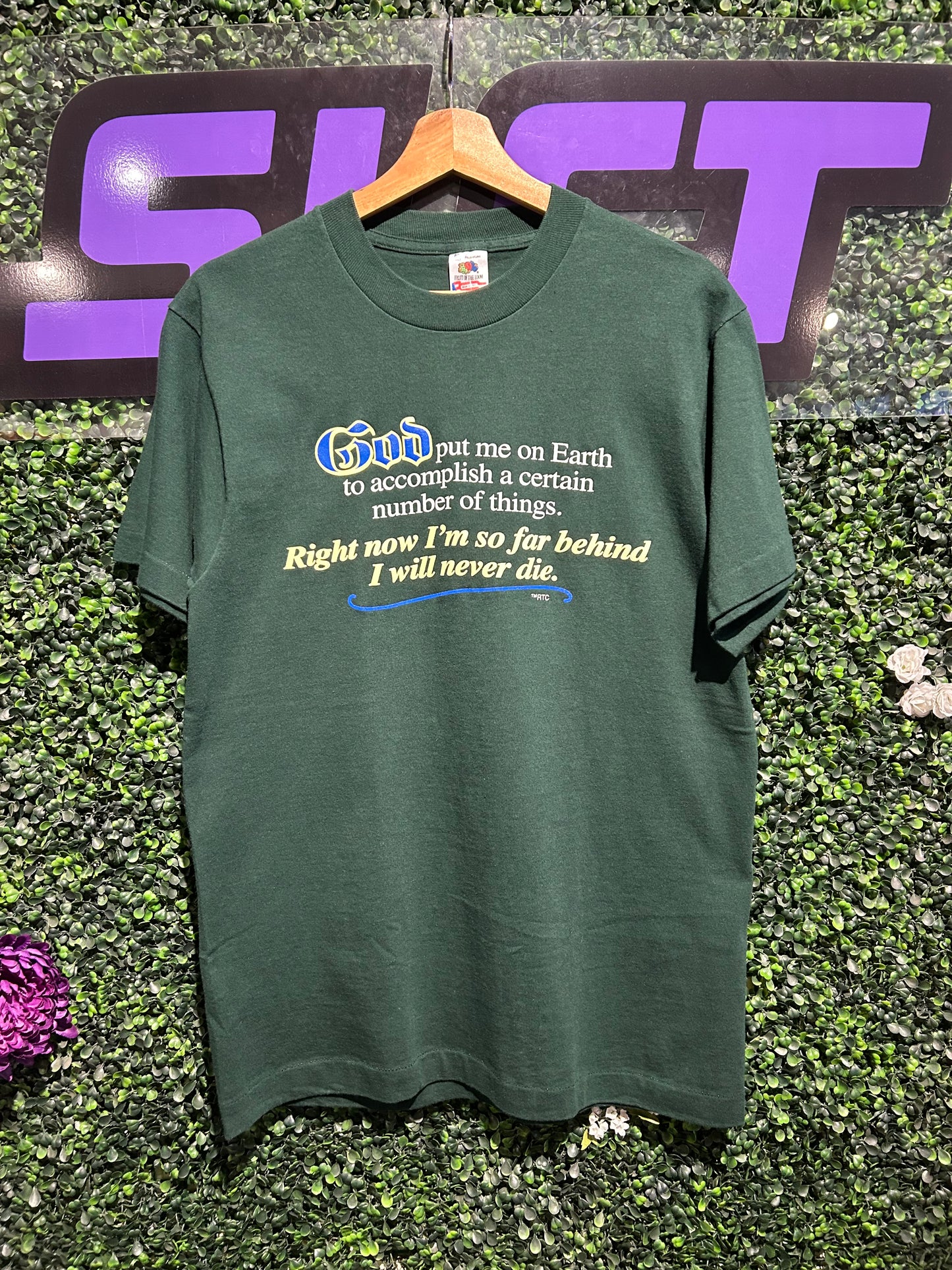90s God Put Me On Earth T-Shirt. Size Medium