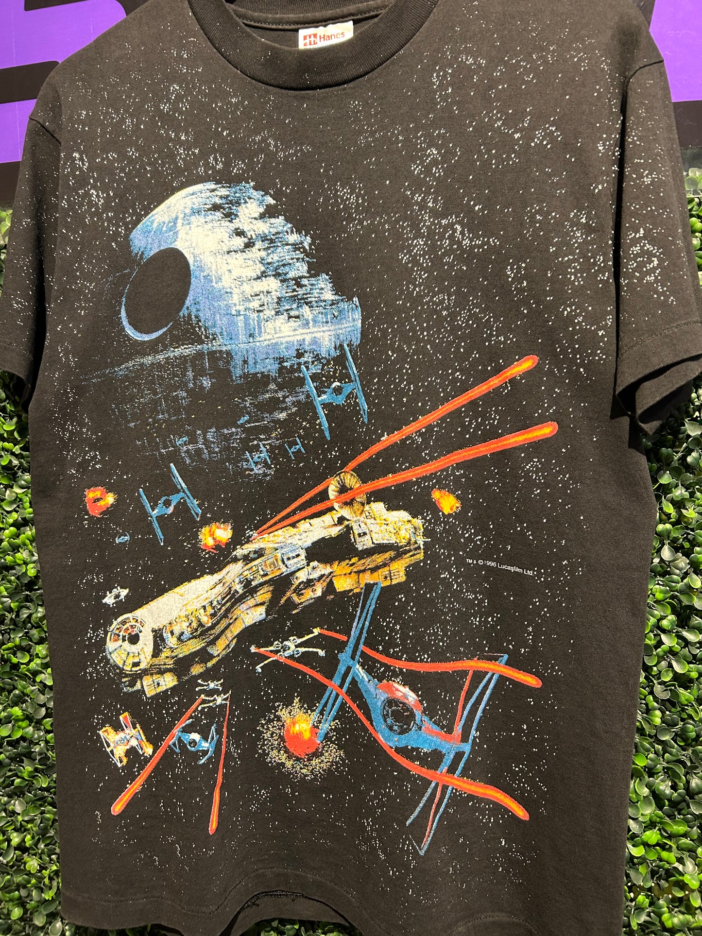 1996 Star Wars Death Star Galaxy AOP T-Shirt. Size S/M