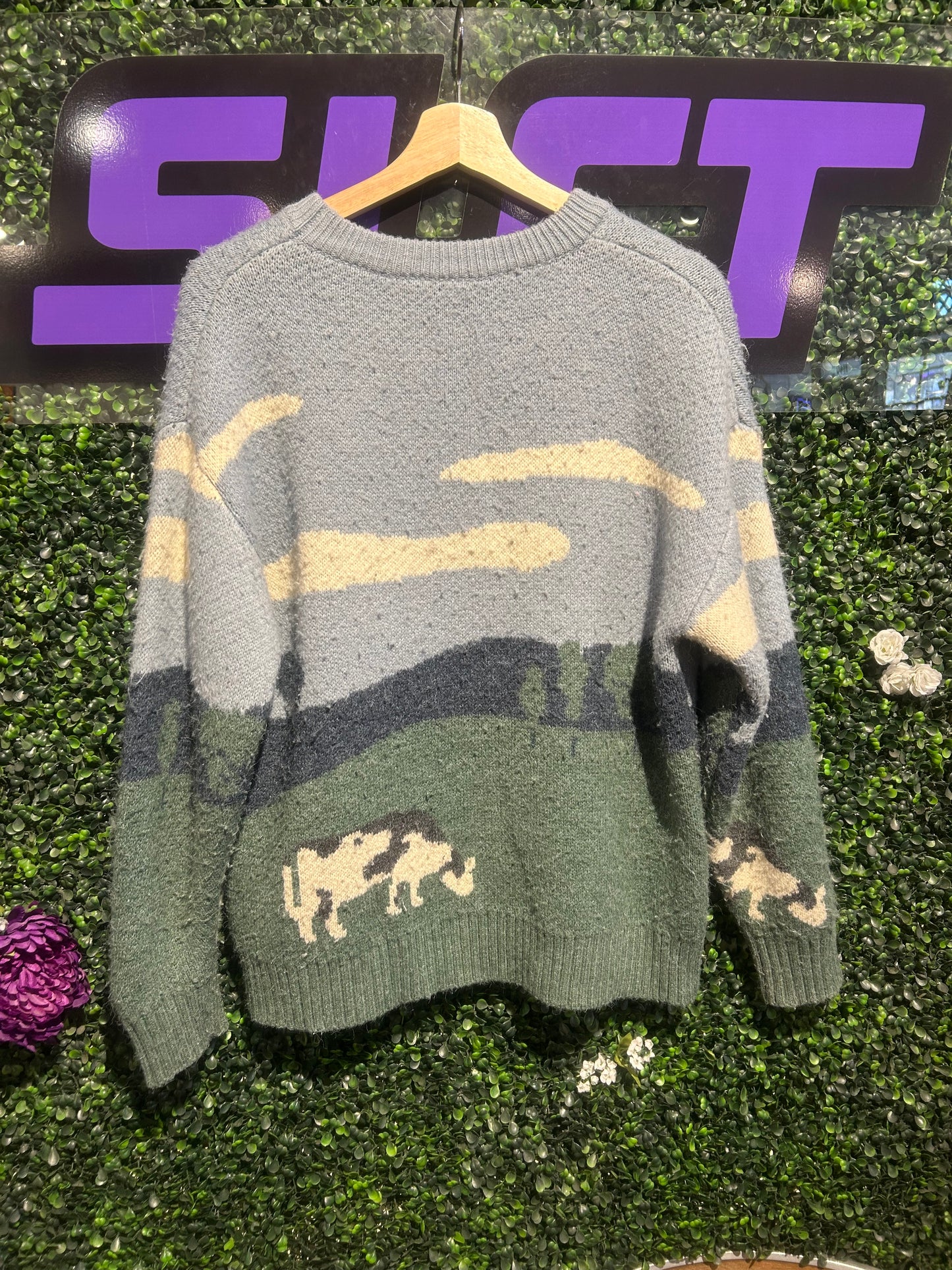 Cow Farm AOP Knit Sweater. Size Medium