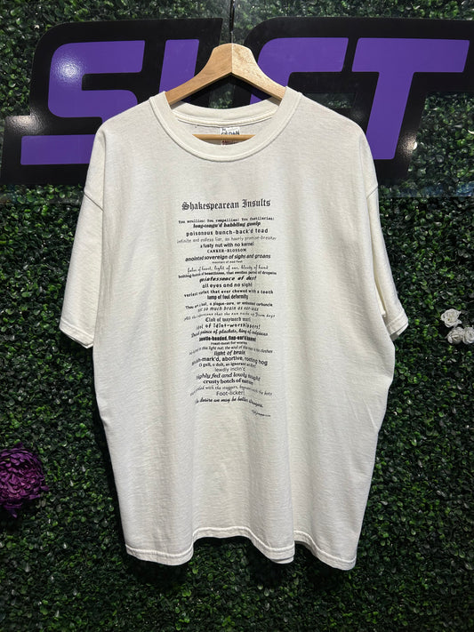 Vintage Shakespearean Insults T-Shirt. Size XL