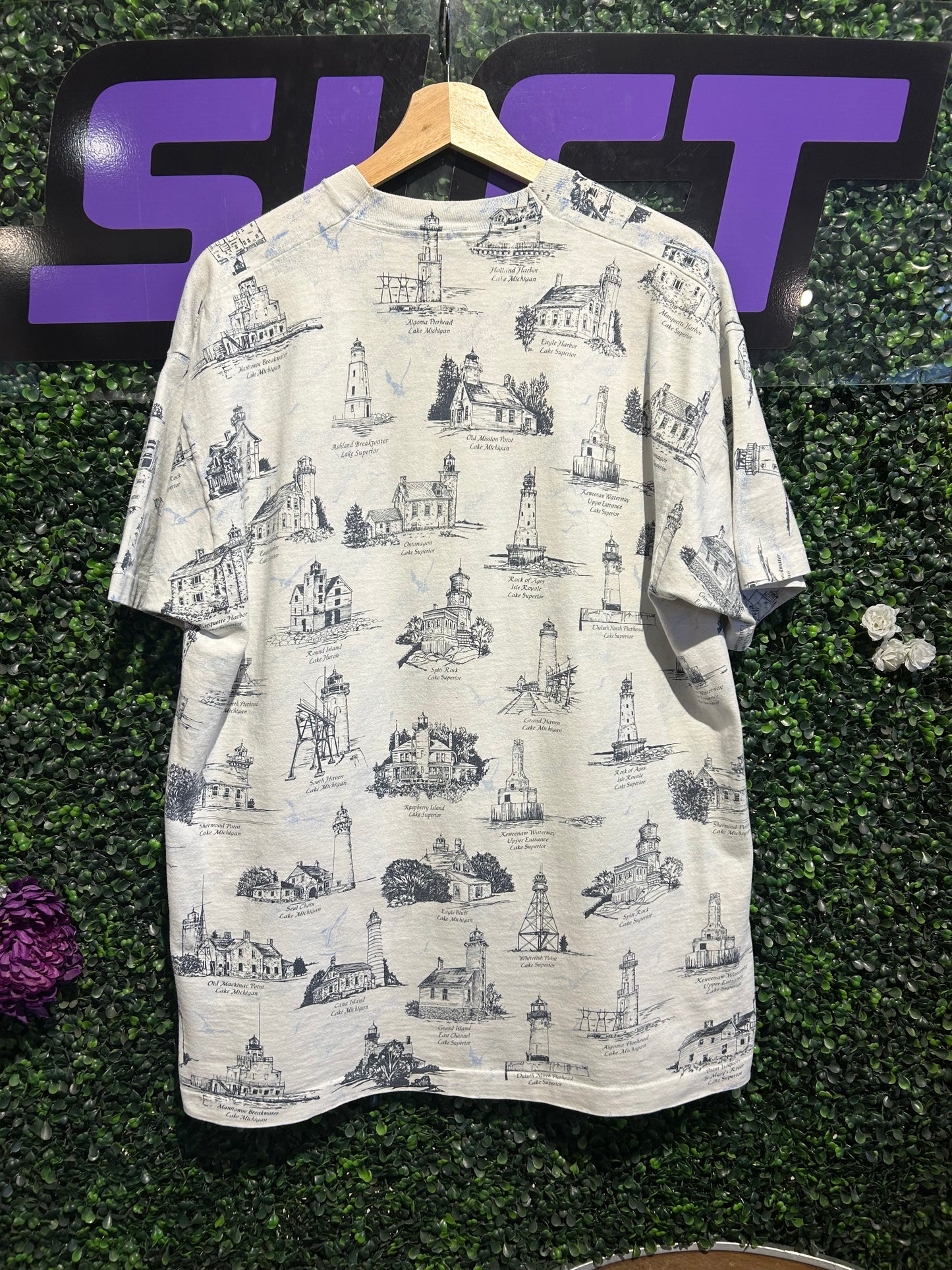 90s Lighthouse AOP T-Shirt. Size XL