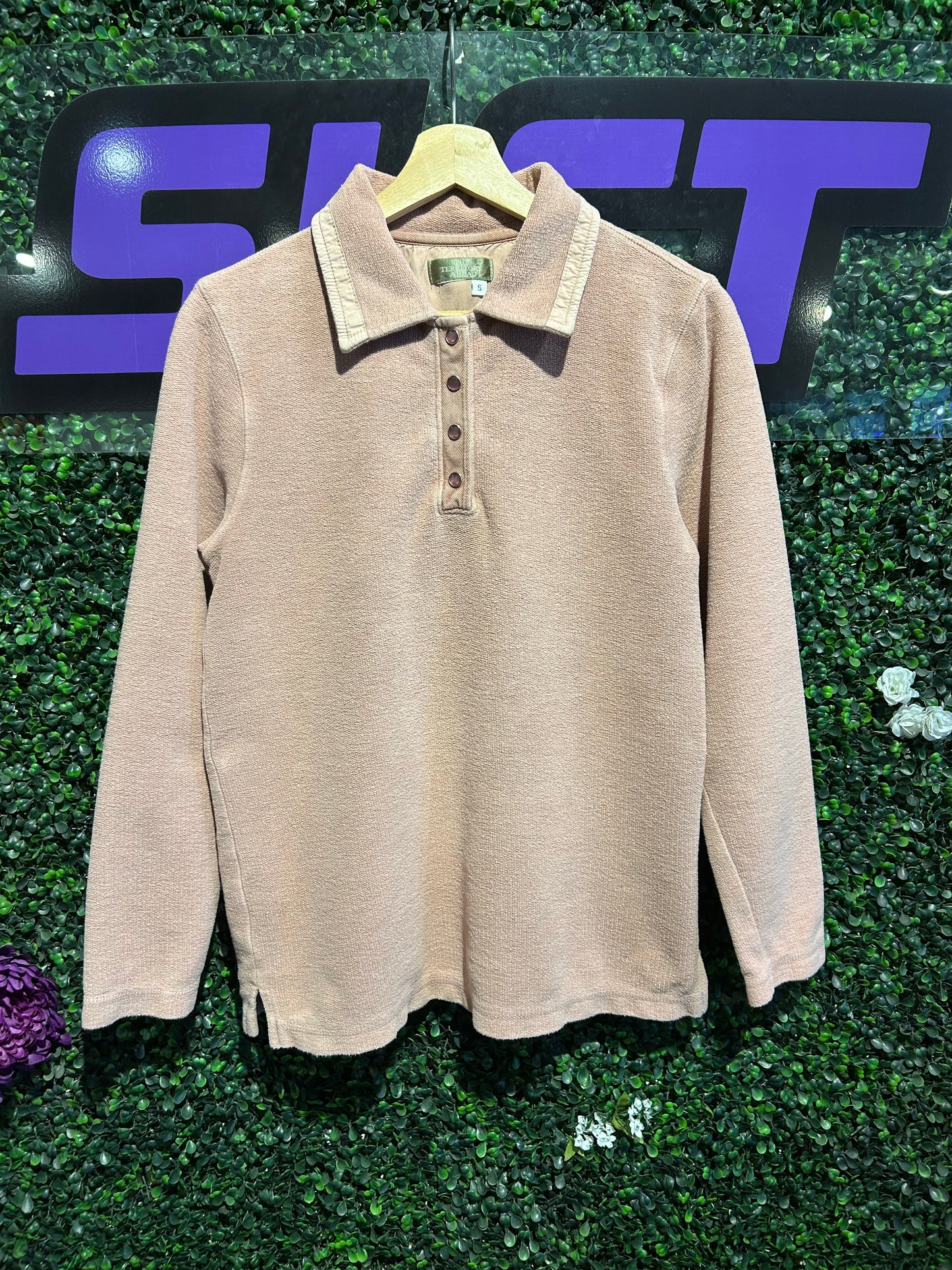Vintage Fleece LS Polo Shirt. Size Small
