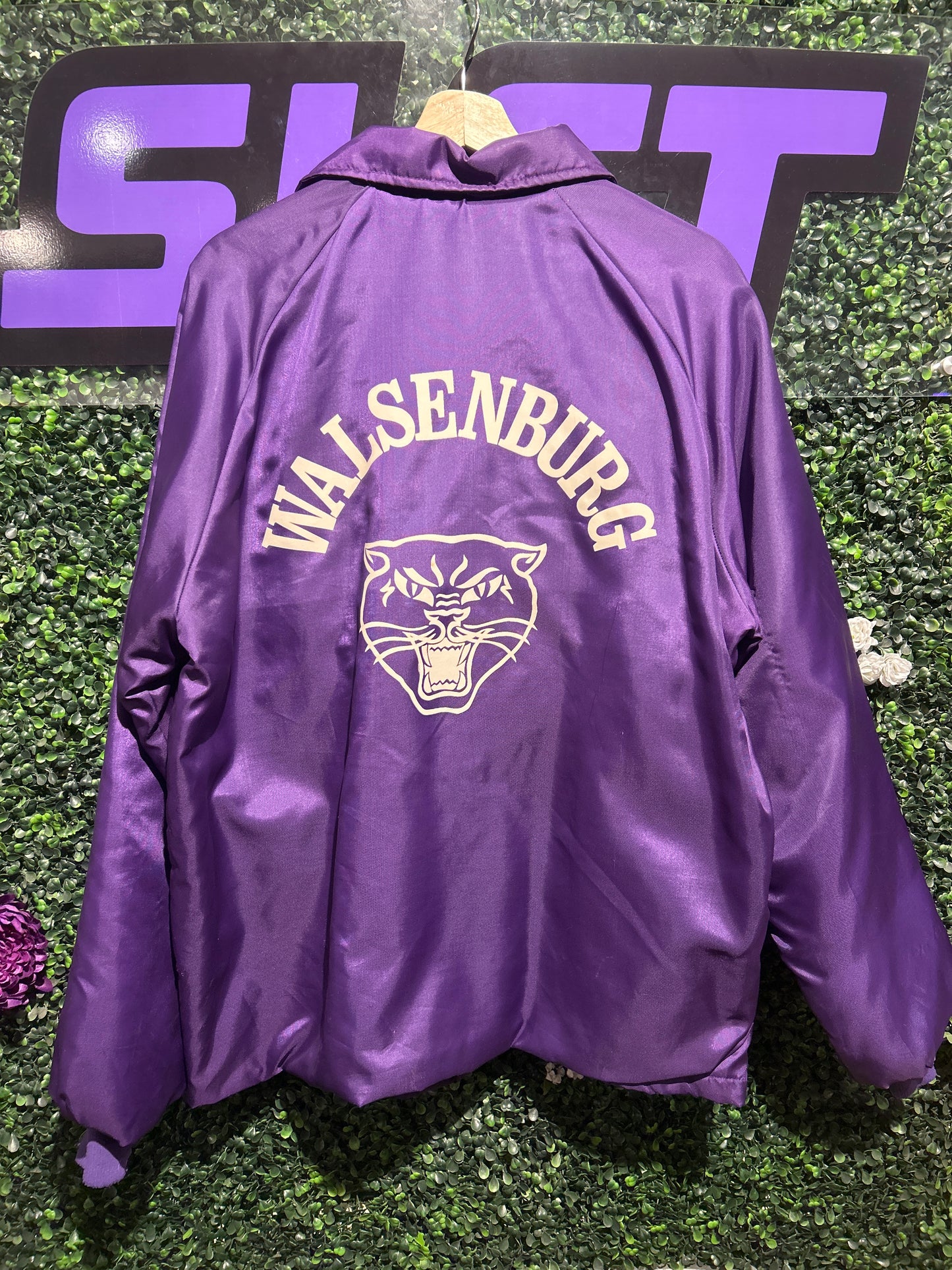 70s Walsenburg Booster Club Sherpa-Lined Button-Up Jacket. Size L/XL