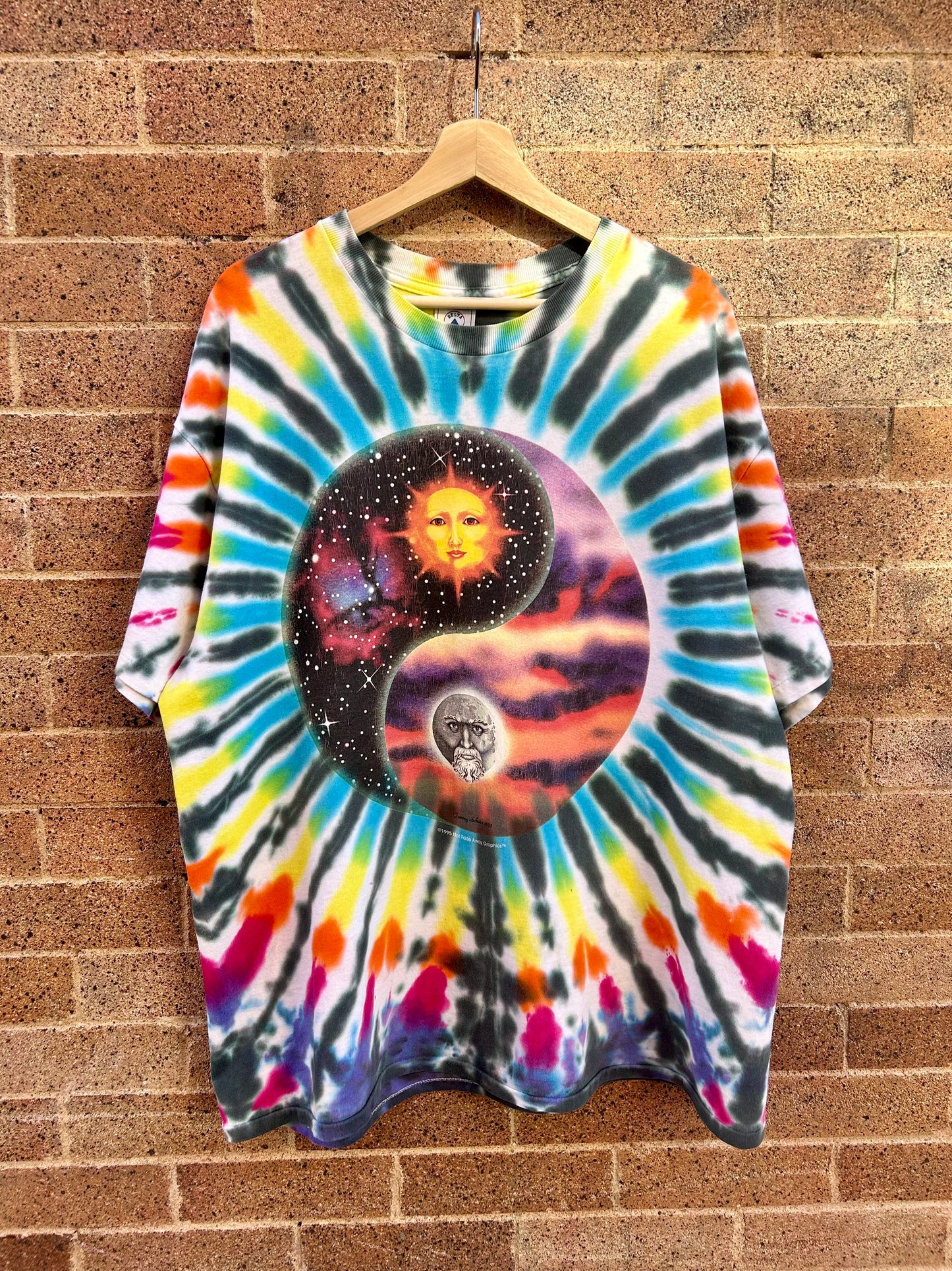 1995 Tammy Schatz Sun & Moon Tie-Dye T-Shirt. Size XL