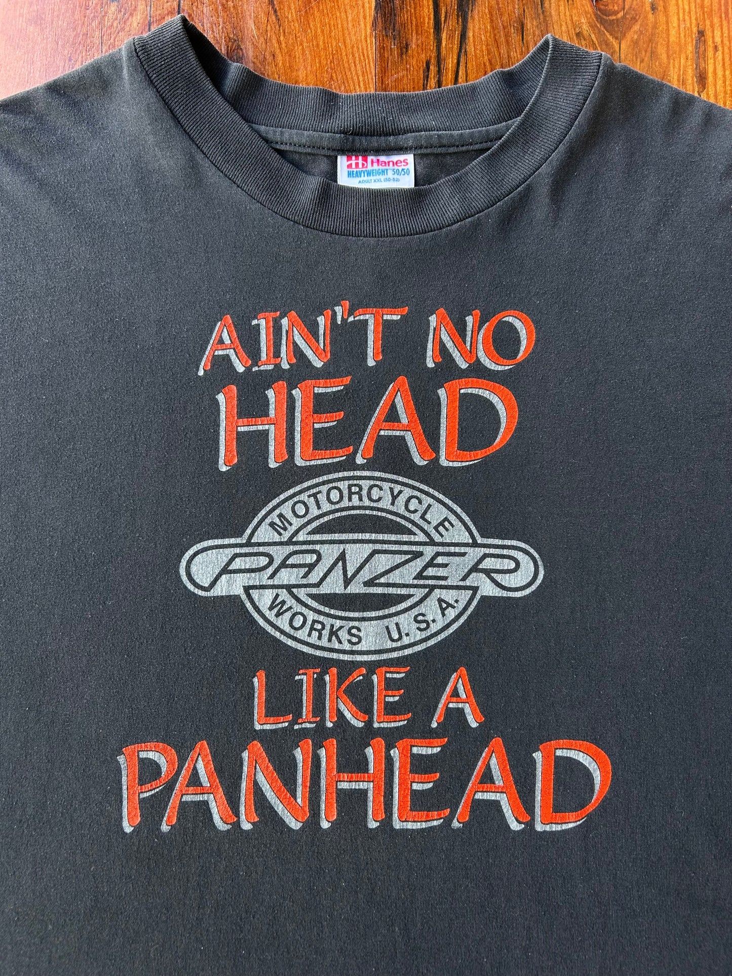 90s Panzer Motorcycles Ain’t No Head Like A Panhead T-Shirt. Size XXL