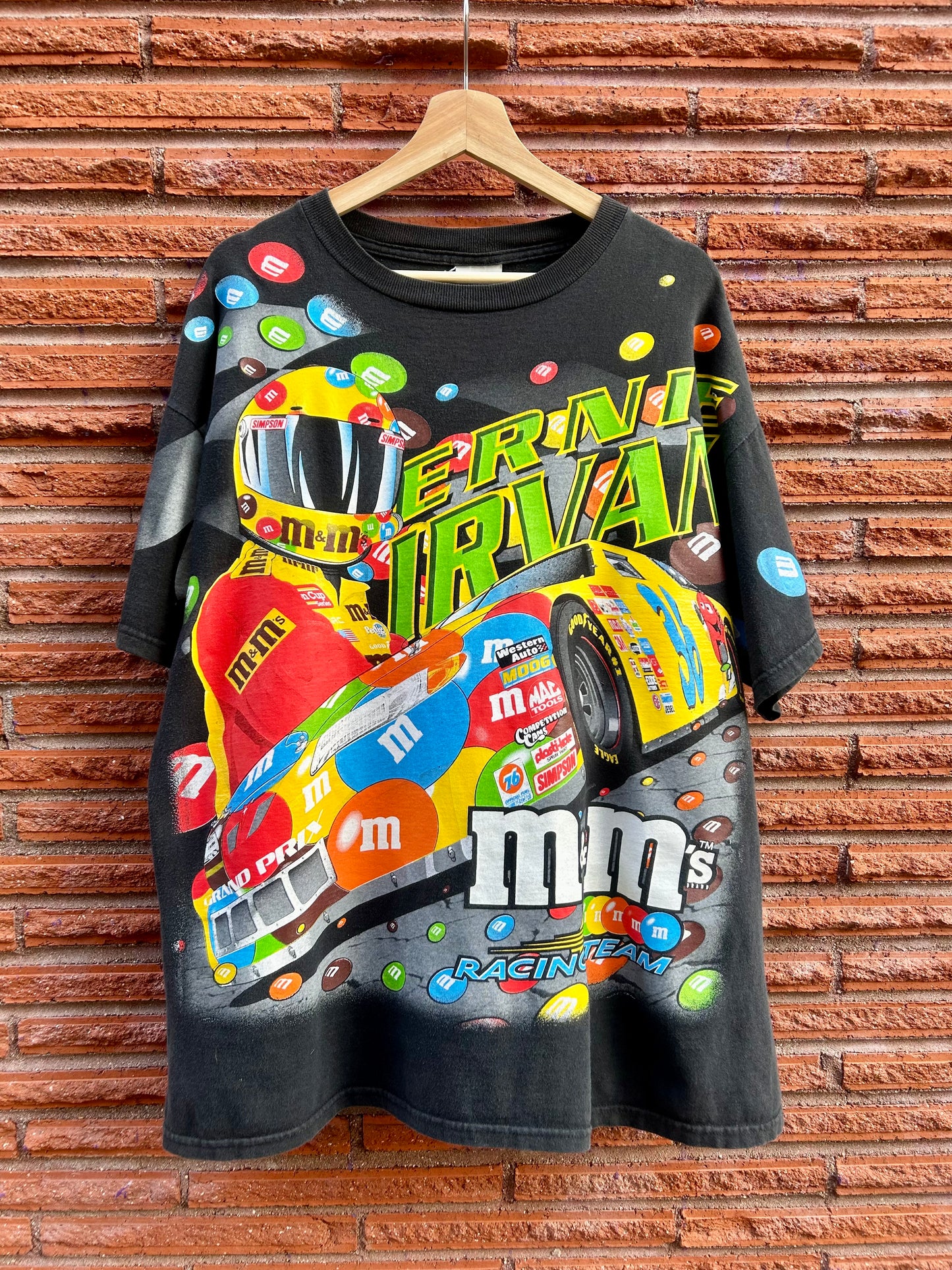 1999 NASCAR M&M Racing Ernie Irvan AOP T-Shirt. Size XL