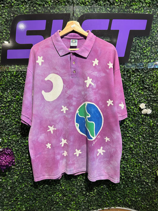 1996 Tie-Dye Galaxy Earth Polo Shirt. Size XL