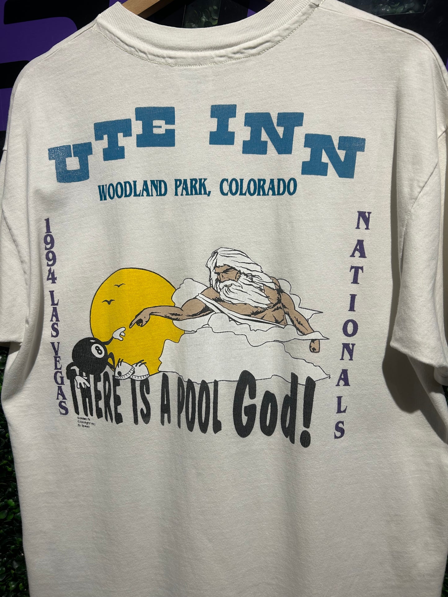 1994 Ute Inn Colorado Pool Tournament Pocket T-Shirt. Size Large