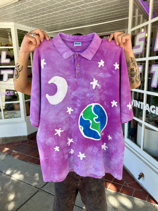 1996 Tie-Dye Galaxy Earth Polo Shirt. Size XL