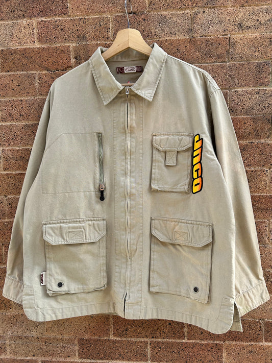 90s JNCO Flamehead Zip-Up Utility Jacket. Size Large