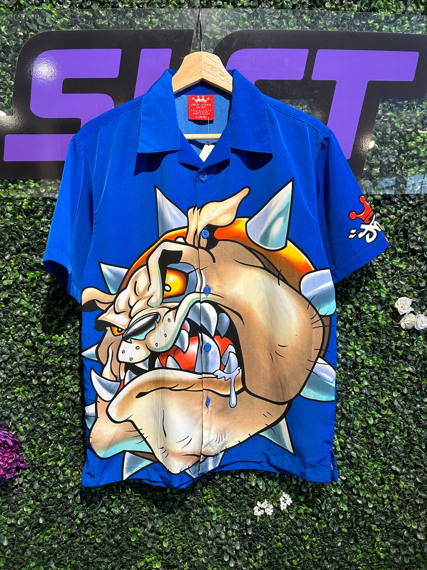 Vintage JNCO Bulldog Button-Up Shirt. Size Medium