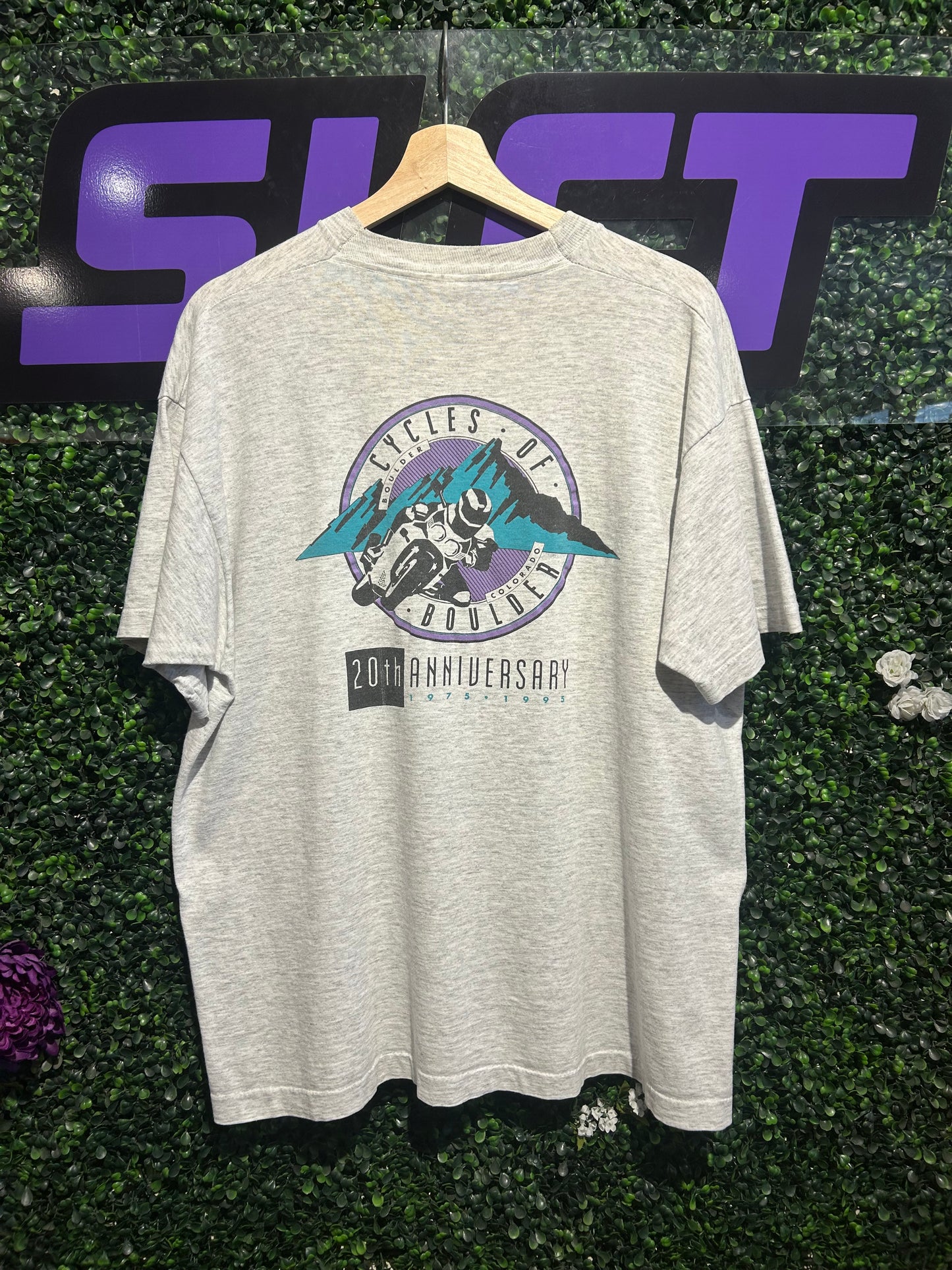 1995 Cycles Of Boulder 20th Anniversary T-Shirt. Size L/XL