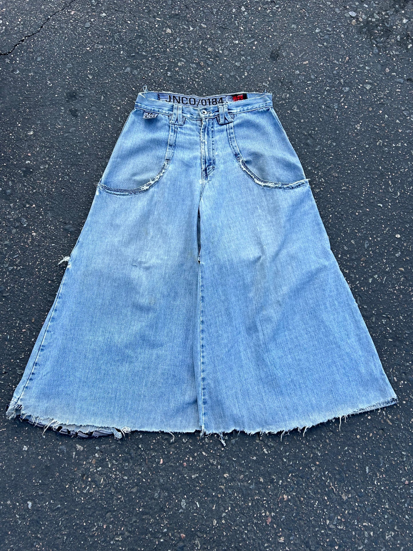 90s JNCO Mug Shot Light-Wash Denim Pants. Size 32x28 (Cut)