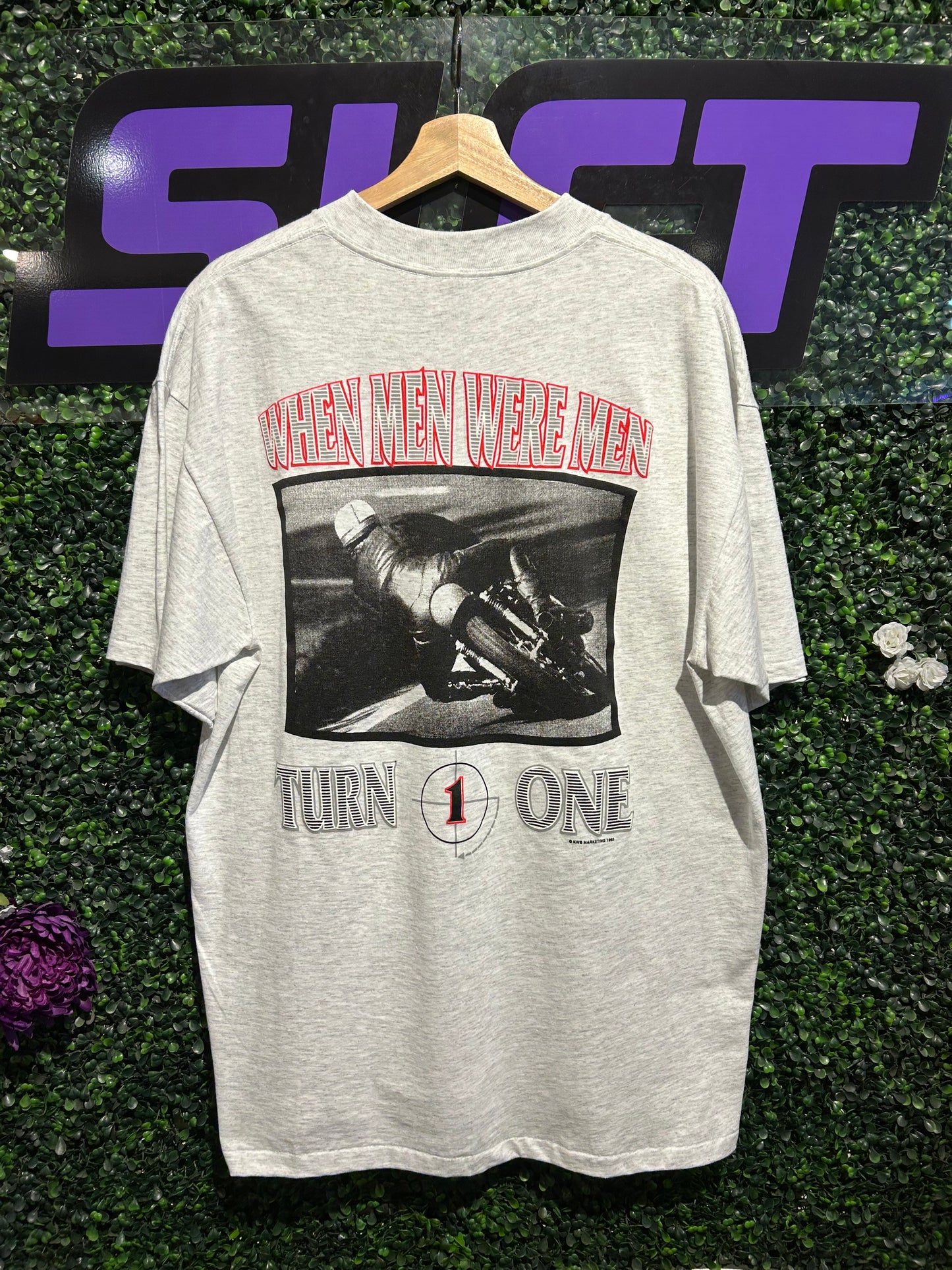 1993 Turn One “When Men Were Men” Motorcycle Racing T-Shirt. Size XL