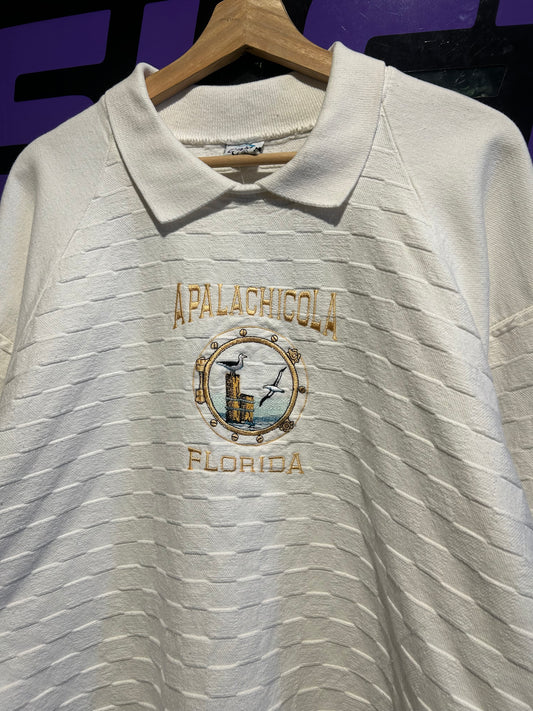 90s Apalachicola Florida Collared Sweatshirt. Size Large (Boxy)
