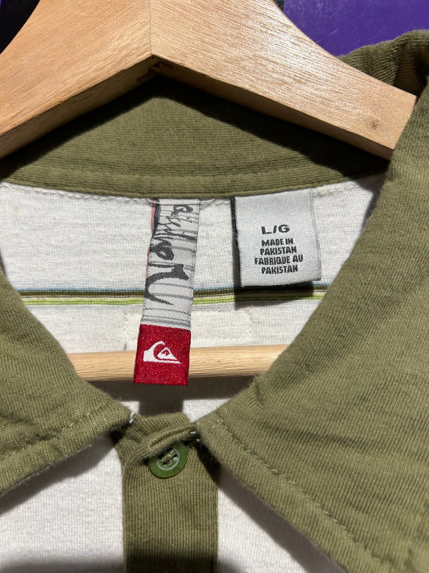 Quiksilver Striped LS Polo Shirt. Size Large