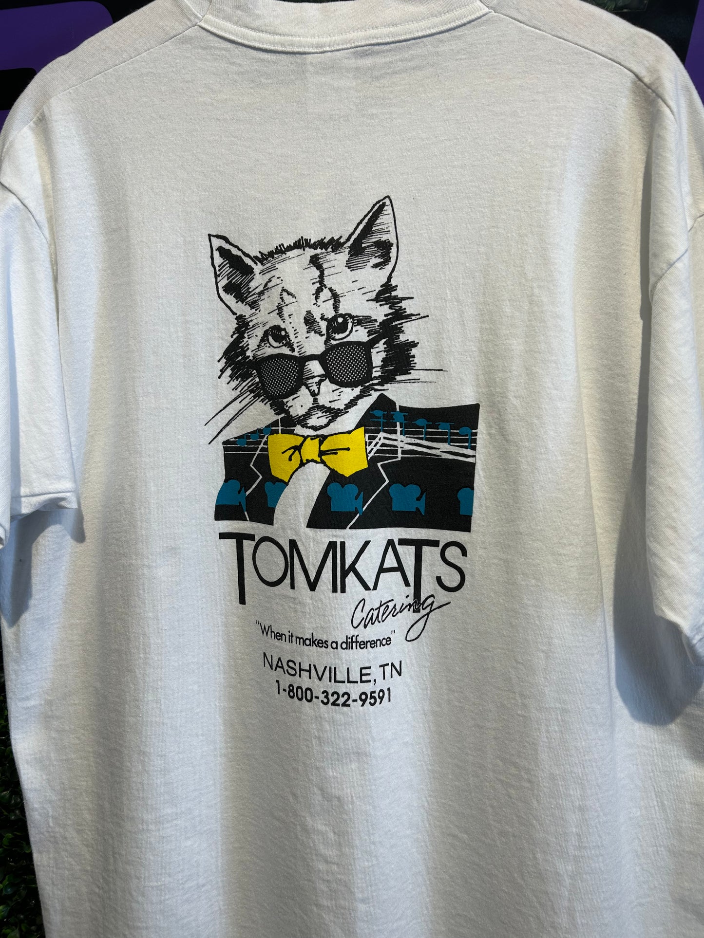 90s Tomkats Catering “The War At Home” Crew T-Shirt. Size XL