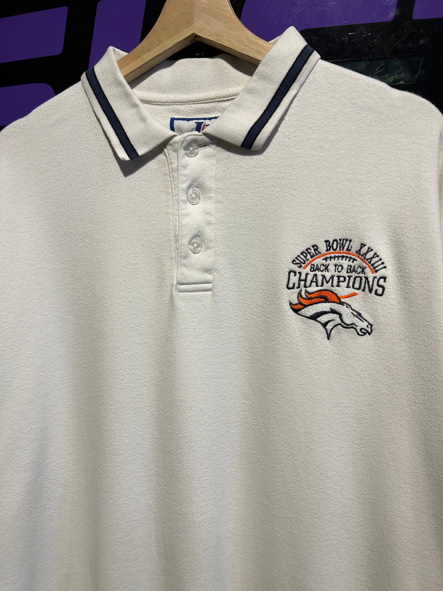 1999 Denver Broncos Back To Back Super Bowl Polo Shirt. Size XL