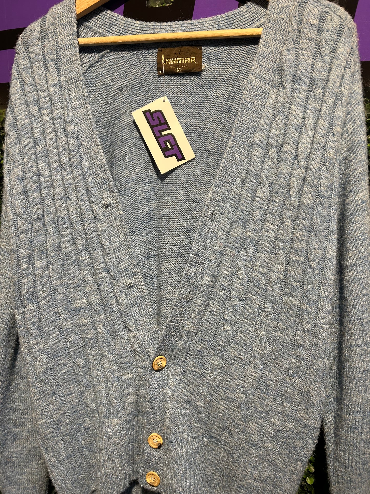 80s Lahmar Cable-Knit Cardigan. Size Medium