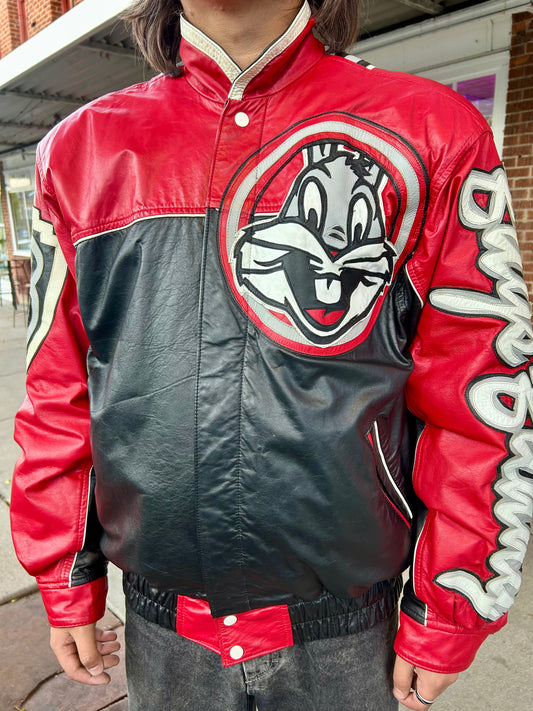 90s Bugs Bunny Leather Varsity Jacket. Size M/L