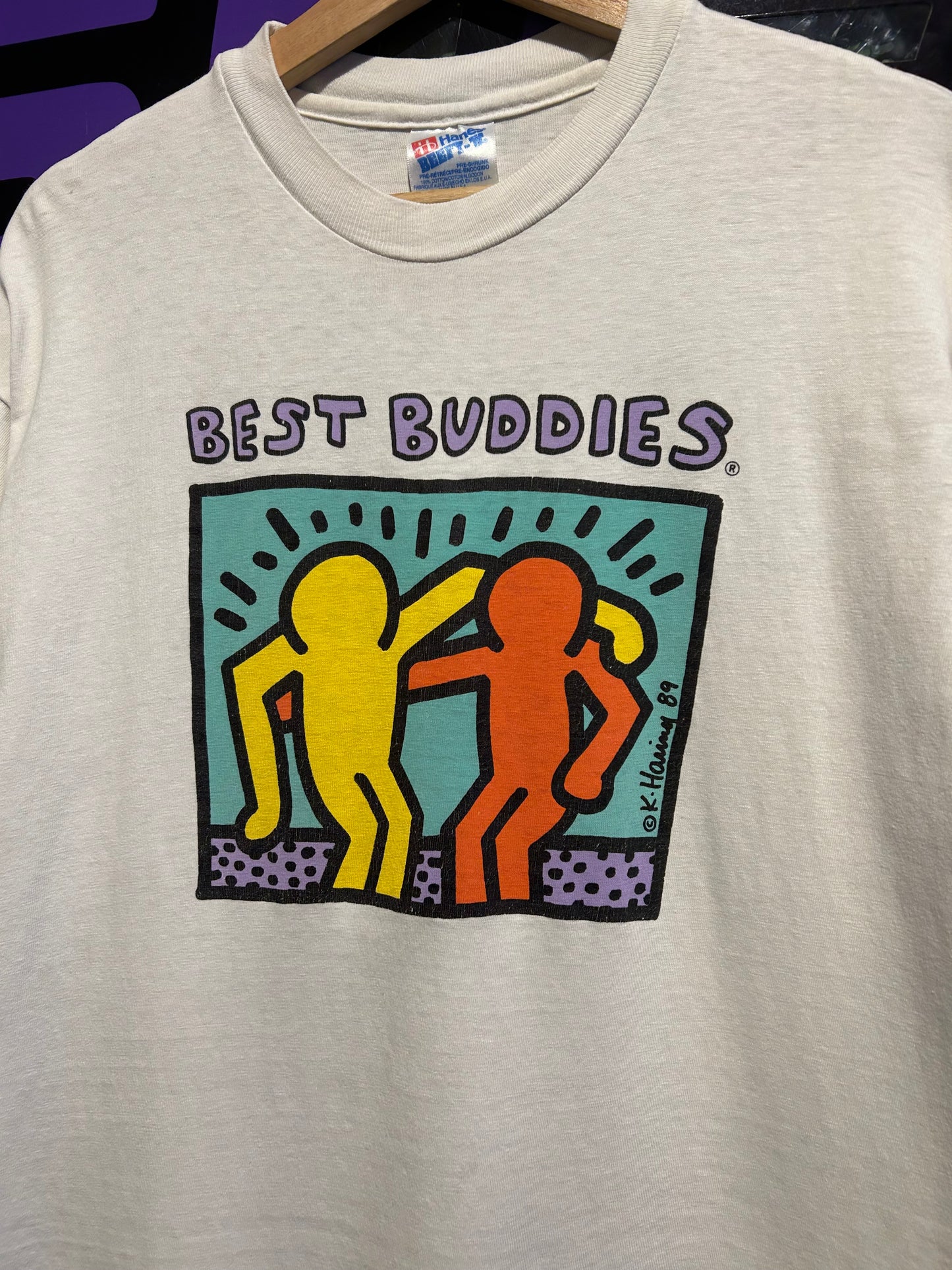 90s Keith Haring Best Buddies Art T-Shirt. Size Large