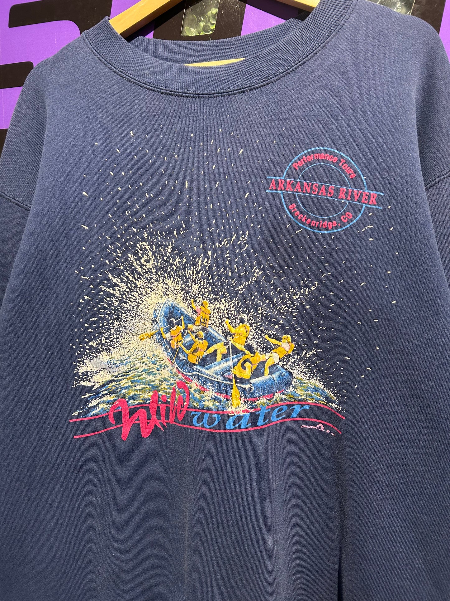 90s Arkansas River Wild Water Crewneck. Size Large