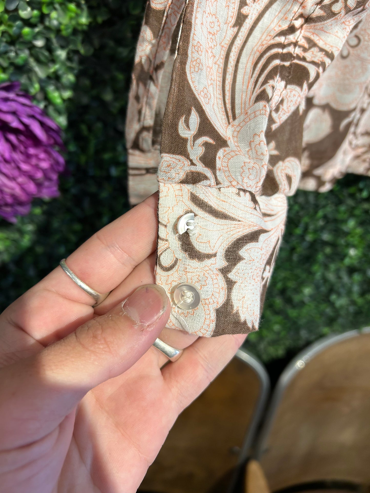 60s/70s Permanent Press Paisley/Floral Button-Up Shirt. Size S/M